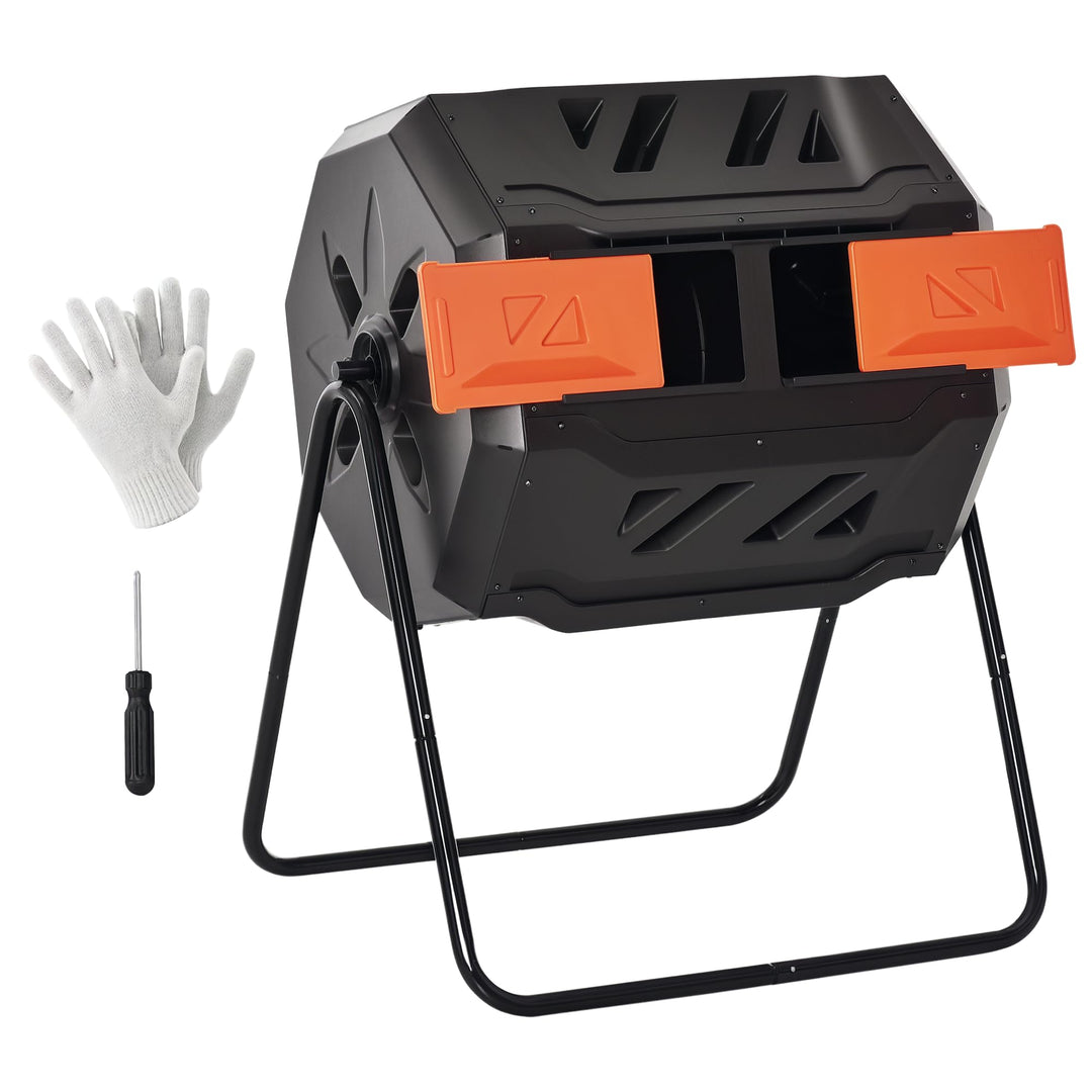 Outsunny Komposteimer für den Aussenbereich, 160 l, Doppelkammer, 360° drehbarer Komposter, Gartenko