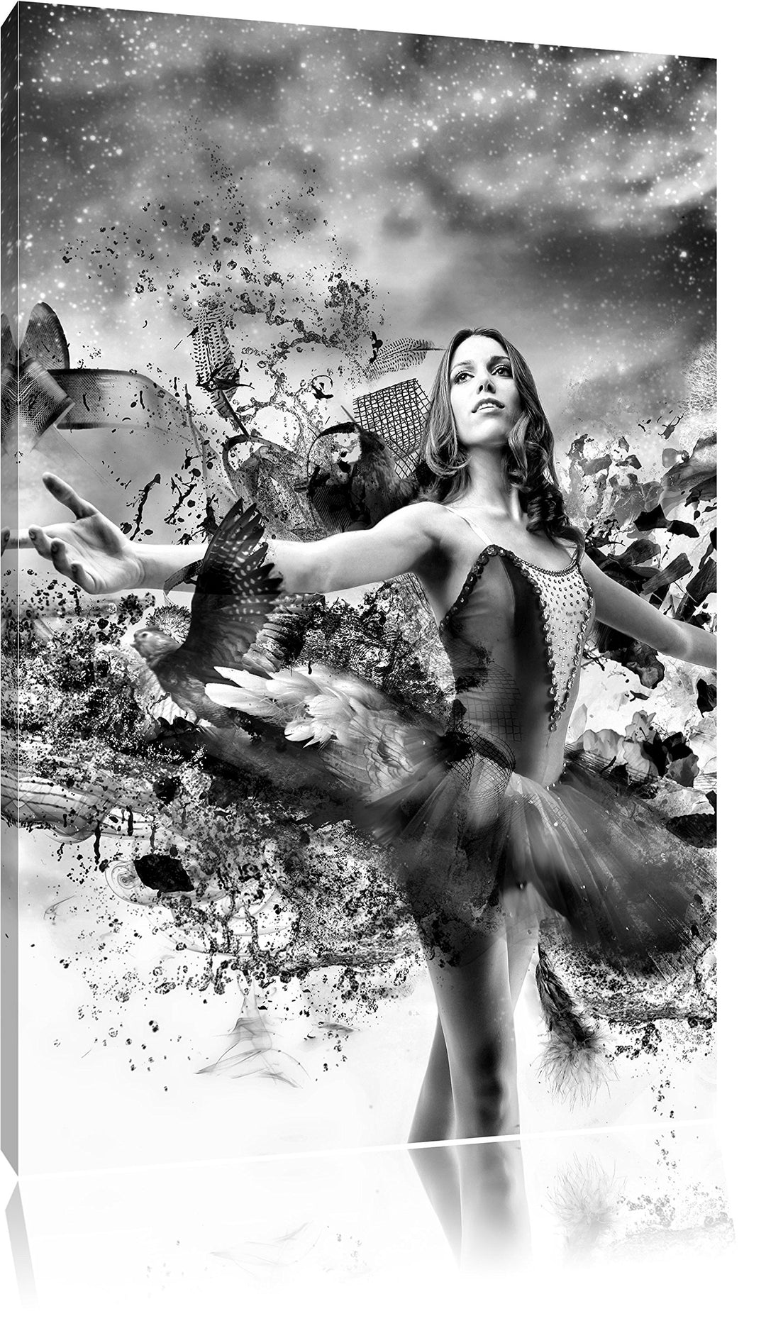 Pixxprint Ballerina im Kleid / 100x70cm Leinwandbild bespannt auf Holzrahmen/Wandbild Kunstdruck Dek