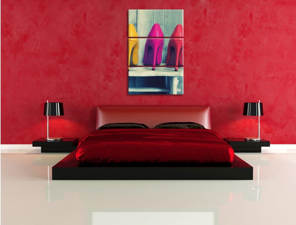 Pixxprint Bunte High Heels als Leinwandbild | Grösse: 3 Teilig (120x80) | Wandbild| Kunstdruck | fer