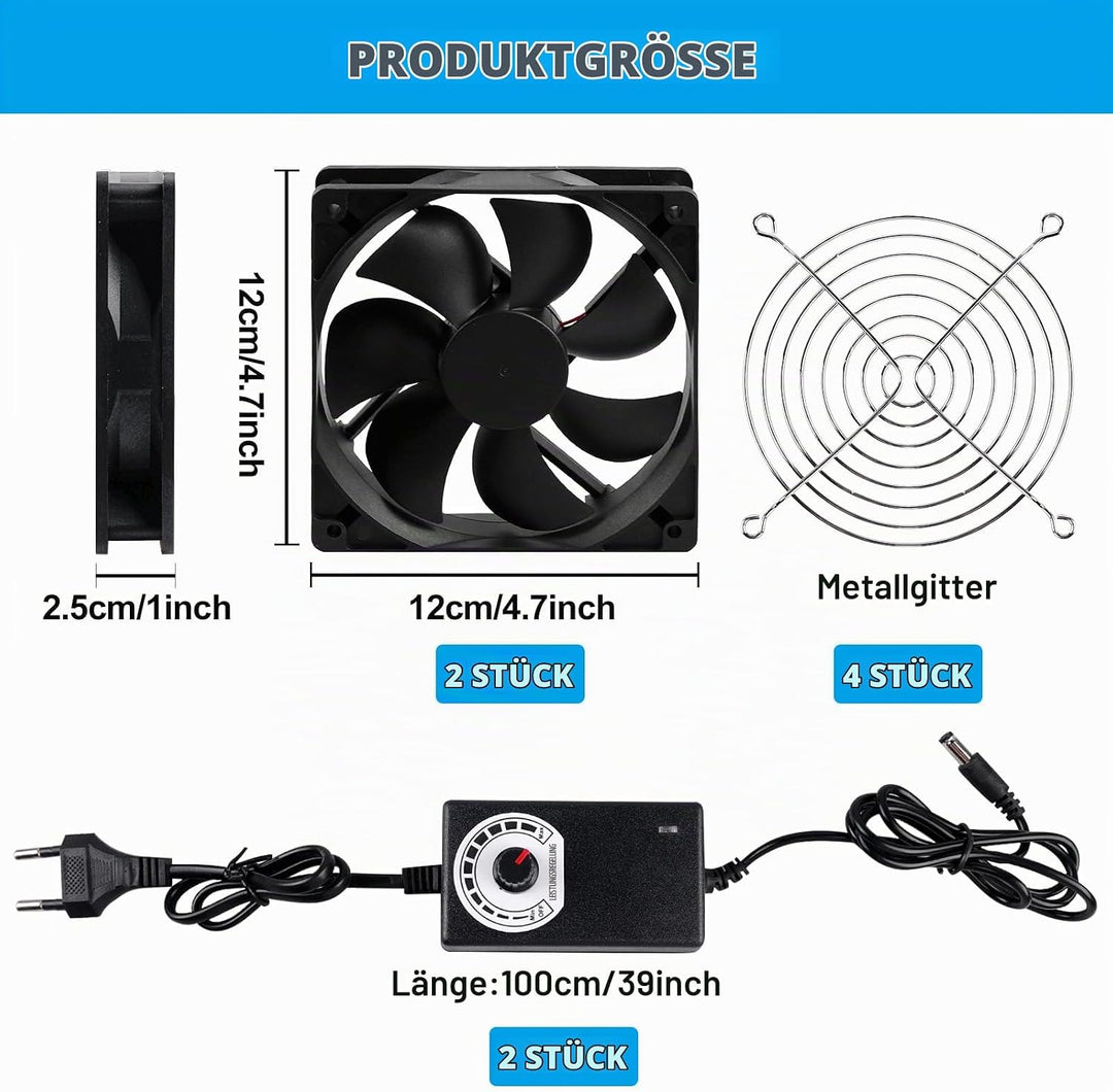 2 Stück Mini Abluftventilator 120mm, DC12V Rauchabzug Ventilator, Mini Absaugventilator 2750rpm, Axi