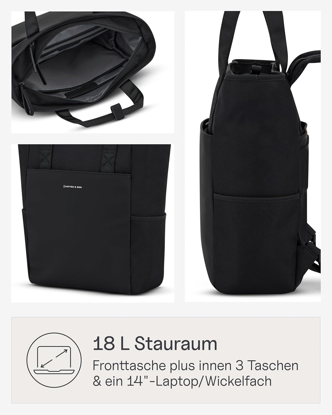 Kapten & Son Rucksack Lindby Diaper Set 12 L | 2in1 Wickelrucksack & Wickeltasche mit Kinderwagen- u