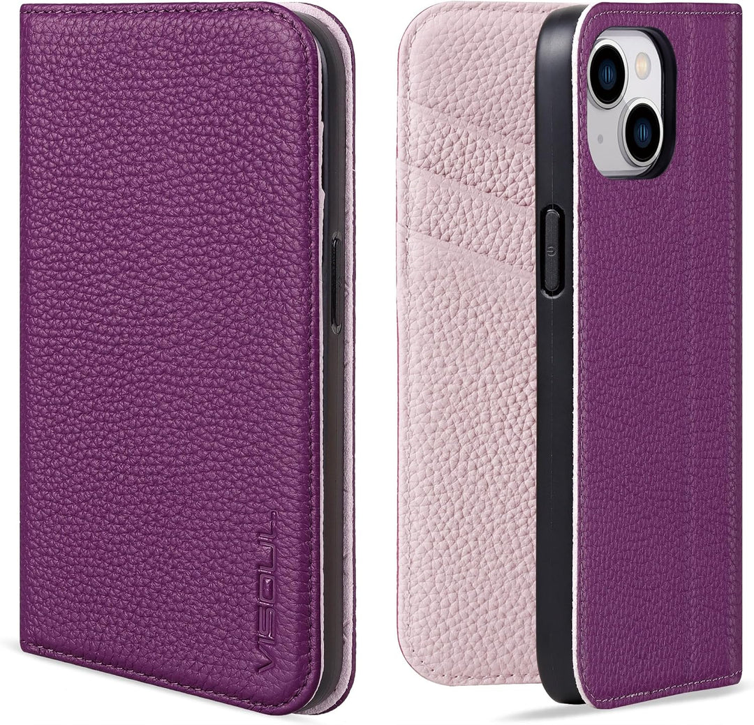 VISOUL Hülle für iPhone 13, Schutzhülle [Echt Leder] [Schützt vor Stoss] [Kartenfach] [Magnetverschl