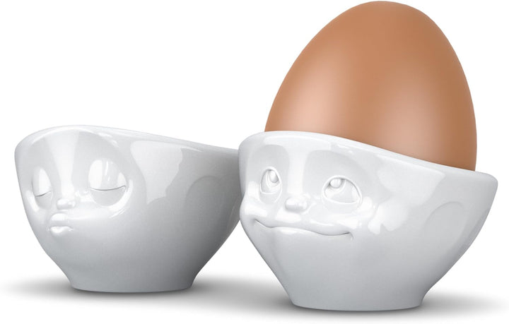 Fiftyeight , Porzellan , 4er Eierbecher Set / KÜSSEND & VERTRÄUMT & LECKER & OCH BITTE / weiss A 4 S