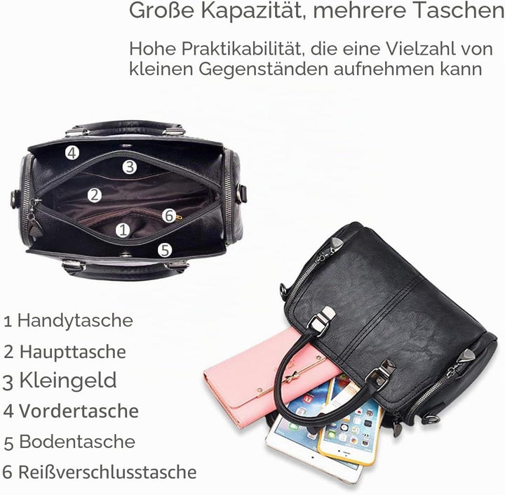 NICOLE&DORIS Damen Mode Taschen mit hohem Tragegriff Retro Handtaschen Schultertasche Umhängetasche
