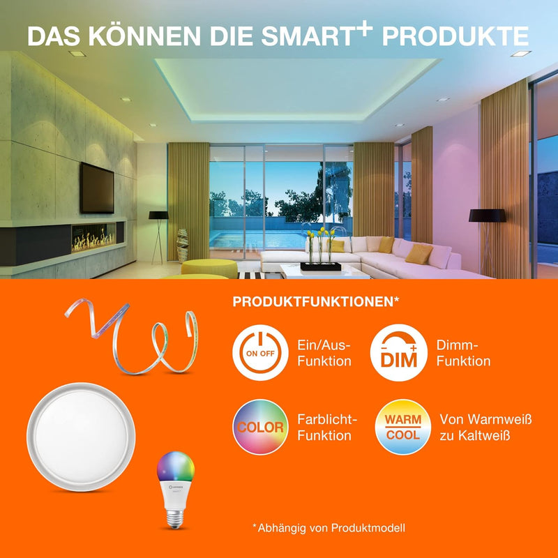 Ledvance Smarte LED Wand-und Deckenleuchte für Innen mit WiFi Technologie, Lichtfarbe änderbar (3000