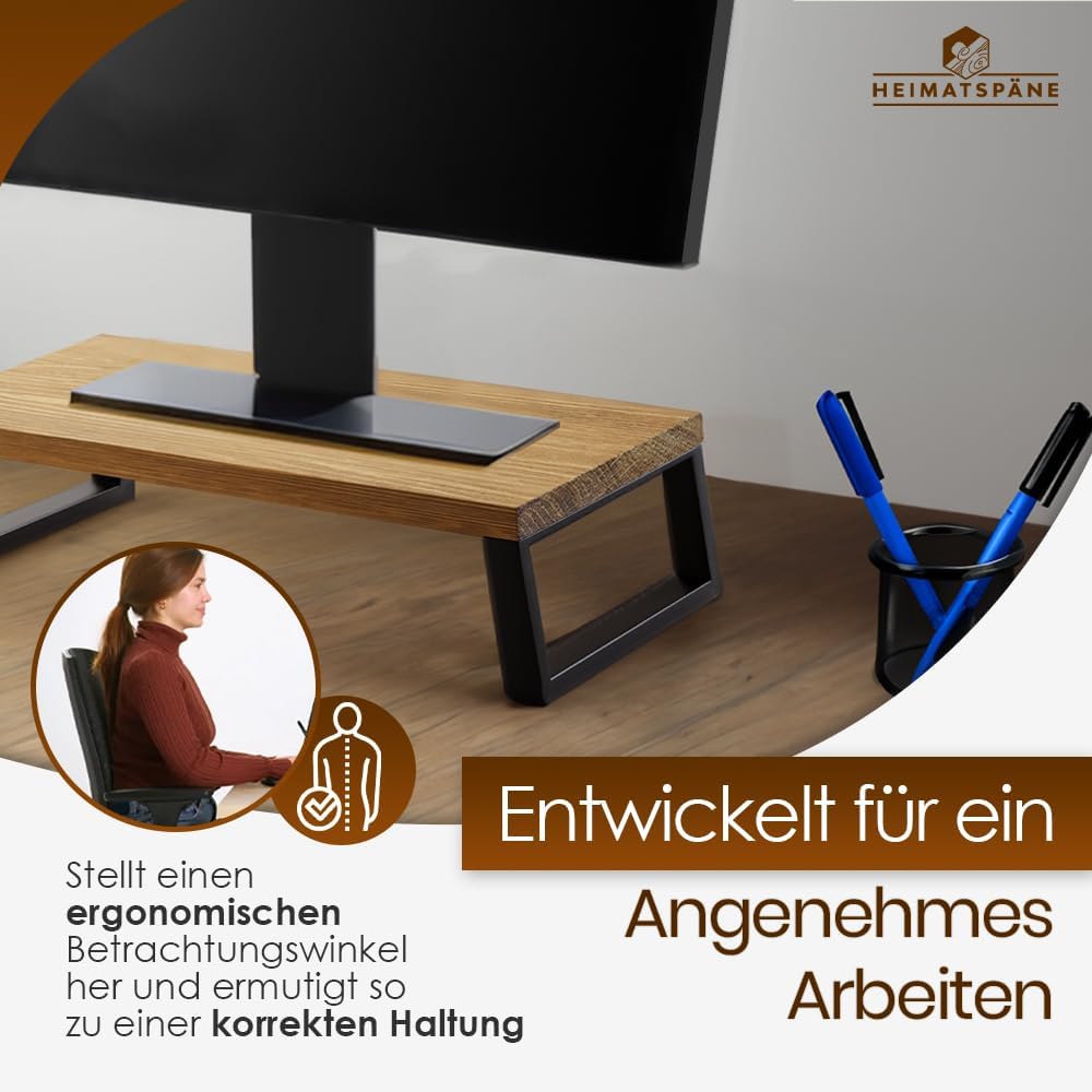 Monitorständer Eiche massiv – Ergonomische Bildschirmerhöhung Holz als Schreibtischaufsatz für Bilds