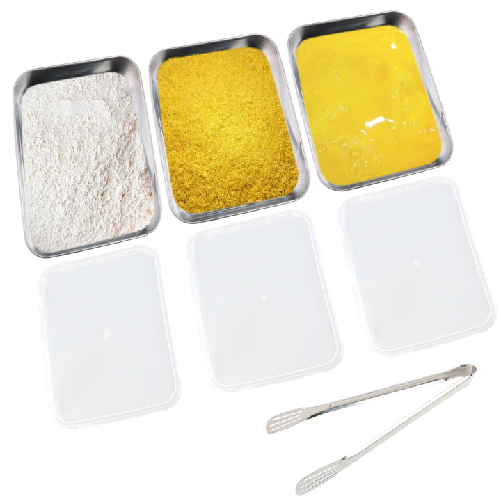 Brotschalen Edelstahl 3er Set Rechteckig GN Behälter mit Deckel 25,5 x 20 x 5 cm für Schnitzel, Flei