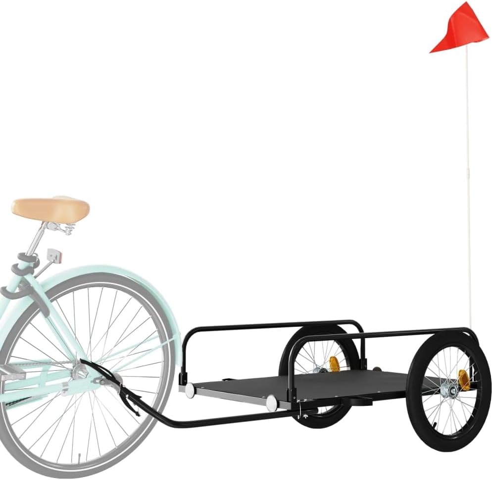 Fahrradanhänger Schwarz 135x70x Eisen für Lastentransport mit, klappbar, gefedert, mit Kupplung, Sic