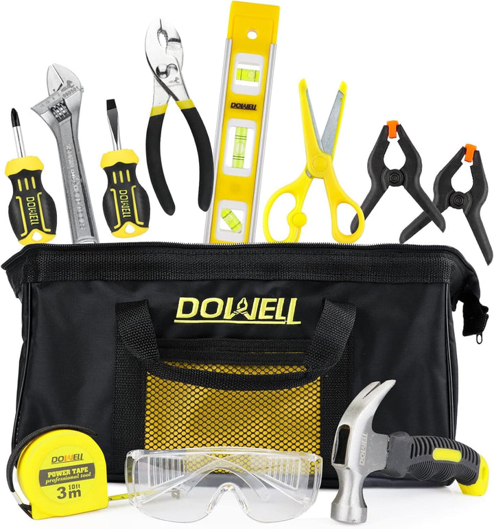 DOWELL Kinder-Werkzeug-Set mit Werkzeugtasche inklusive Echtmetall-Handwerkzeuge für Jungen und Mädc