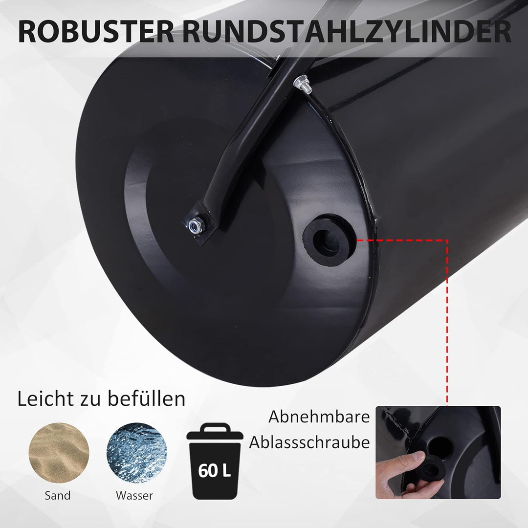 Outsunny Rasenwalze mit U-Griff, Gartenwalze, Gartenrolle, 40 cm Durchmesser, 60 L Wasser-/Sandfüllu