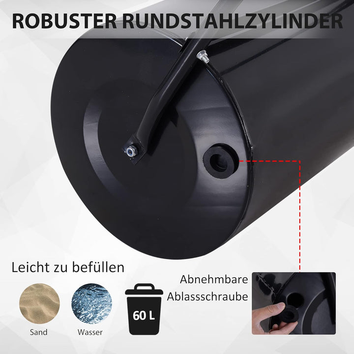 Outsunny Rasenwalze mit U-Griff, Gartenwalze, Gartenrolle, 40 cm Durchmesser, 60 L Wasser-/Sandfüllu