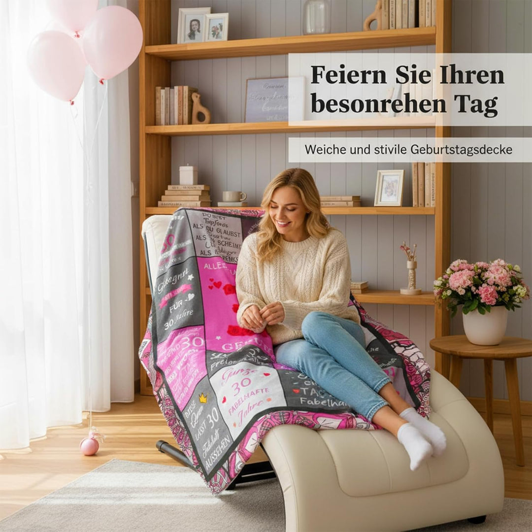 30 Geschenke für Frauen Decke, Flauschig Wohndecke,Geschenk 30. Geburtstag Frau Decke,Geburtstaggesc