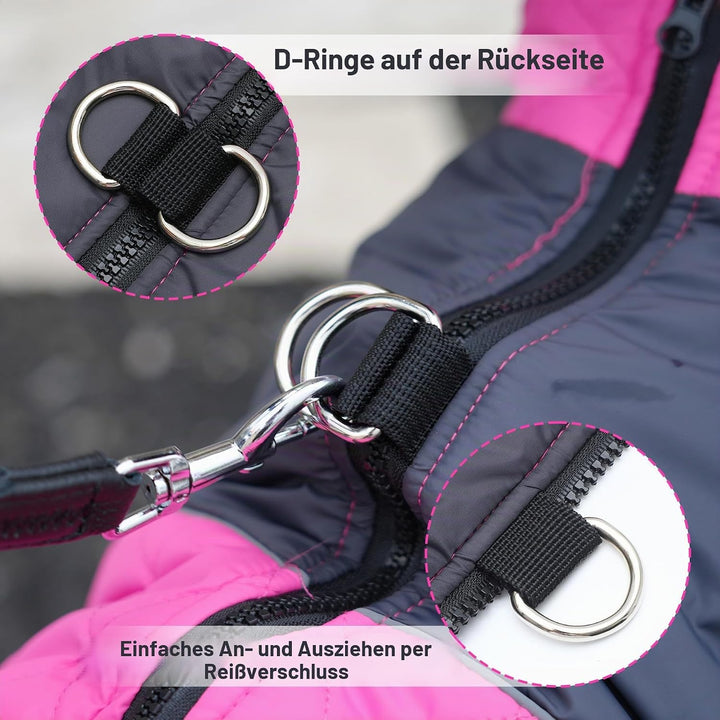 JoyDaog Warme Fleece Hundemäntel für grosse Hunde, D-Ringe wasserdichte Hundejacke für kalten Winter