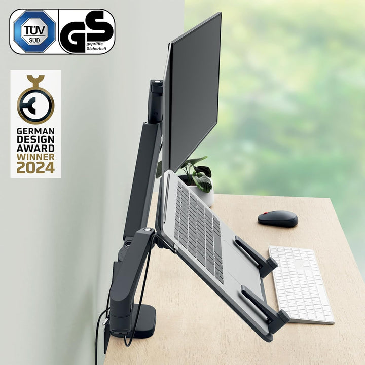 Leitz Ergo Set platzsparender Monitor- und Notebookarm mit MyBox Aufbewahrungsschale und hochwertige