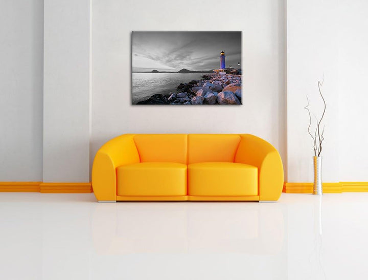 Romantischer Leuchtturm bei Ebbe schwarz/weiss Format: 100x70 auf Leinwand, XXL riesige Bilder ferti