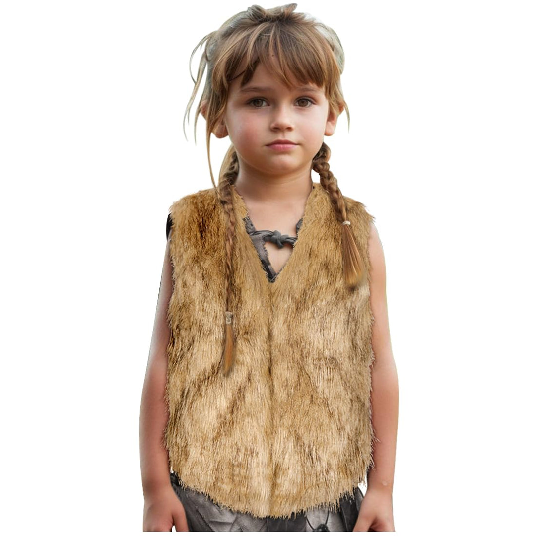 keland Fellweste Kinder Kunstfell Wikinger Fell Ärmellose Weste Mädchen Jungen Braun 120, Braun 120