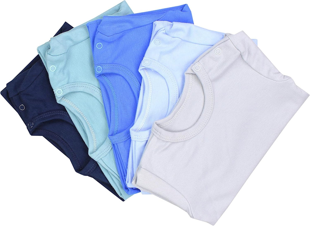 Baby Jungen Kurzarm T-Shirt mit Aufdruck Unifarben Sterne Streifen 5er Set, Baby Junge