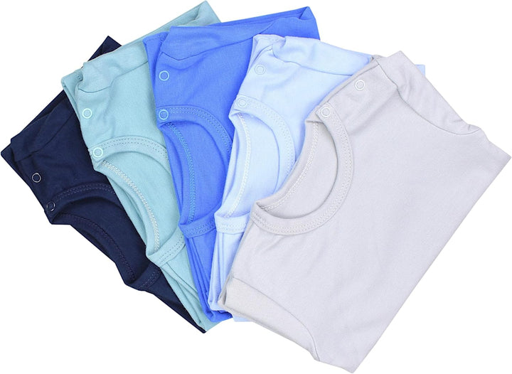 Baby Jungen Kurzarm T-Shirt mit Aufdruck Unifarben Sterne Streifen 5er Set, Baby Junge