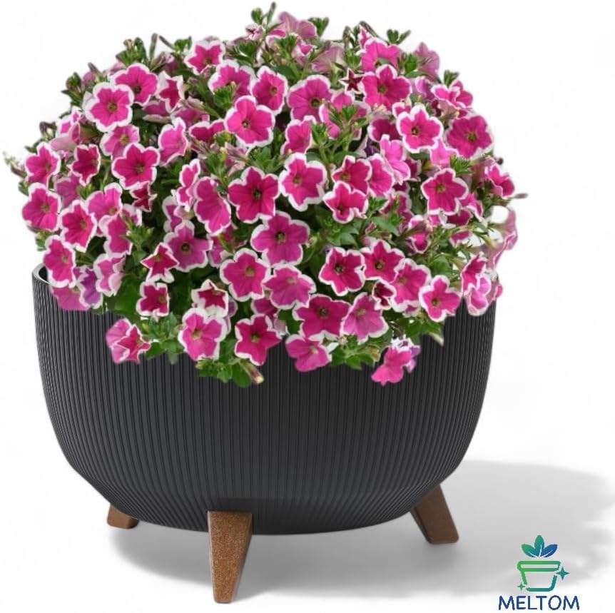 MELTOM Blumentopf Schale mit Füssen Rund Einsatz Eco Recycled in Schwarz, XL (DxH) 47 x 27 cm Schwar