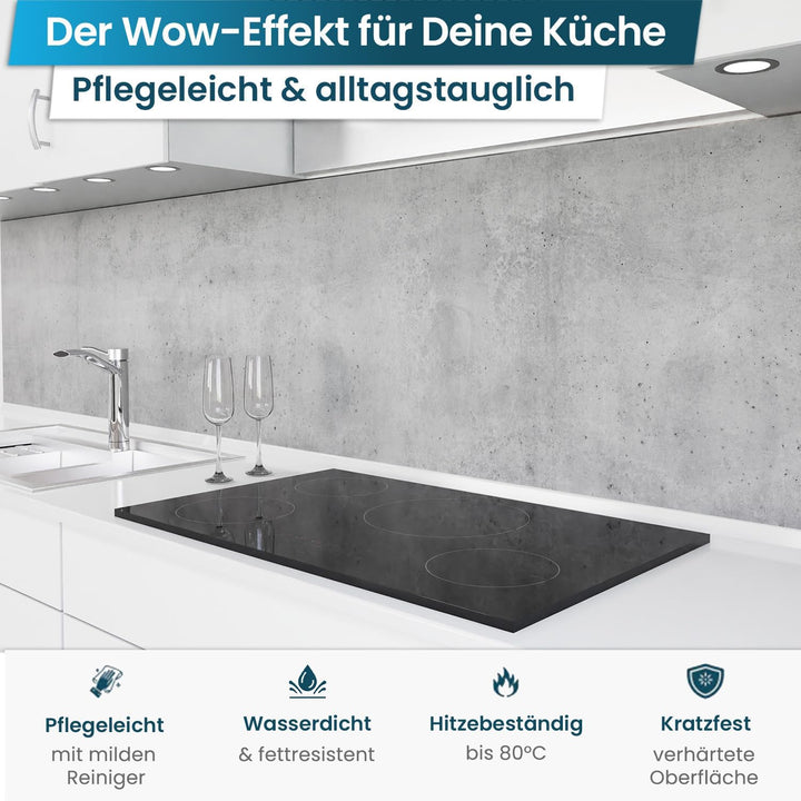 danario Küchenrückwand selbstklebend - Matt - Spritzschutz Küche - versteifte PET Folie - 0,4 mm - B