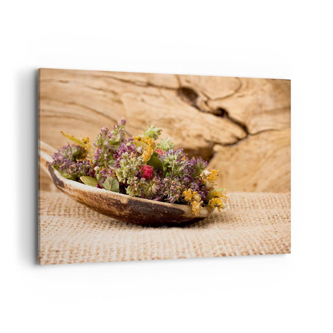 Bilder auf Leinwand 100x70cm Leinwandbild Kraut Tee Bio getrocknete Kräuter Gross Wanddeko Bild Schl