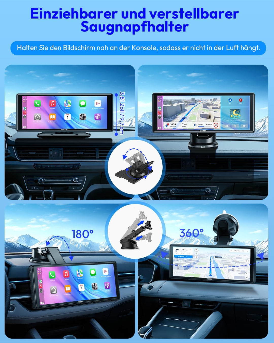 ESSGOO Carplay Android Auto Display,10.26 Zoll Apple Carplay Bildschirm für AirPlay/Mirror Link,Car