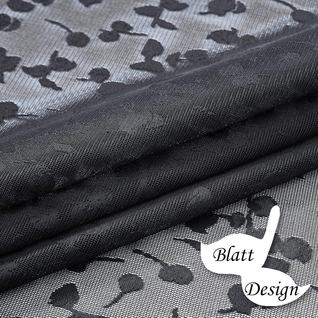 Treatmentex Schwarze Halbtransparente Spitze Vorhang Moderne Stickerei Gardinen mit Ösen Häkeln Stri