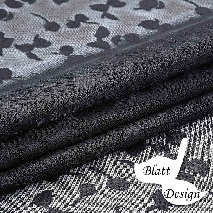 Treatmentex Schwarze Halbtransparente Spitze Vorhang Moderne Stickerei Gardinen mit Ösen Häkeln Stri
