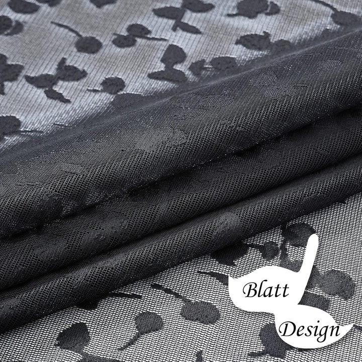 Treatmentex Schwarze Halbtransparente Spitze Vorhang Moderne Stickerei Gardinen mit Ösen Häkeln Stri