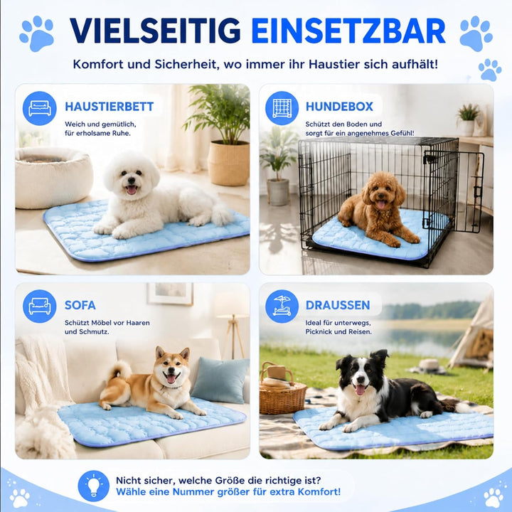 Selbstkühlende Kühlmatte für Hunde und Katzen – 101 × 149 cm – Atmungsaktive Polyester Hundematte, W