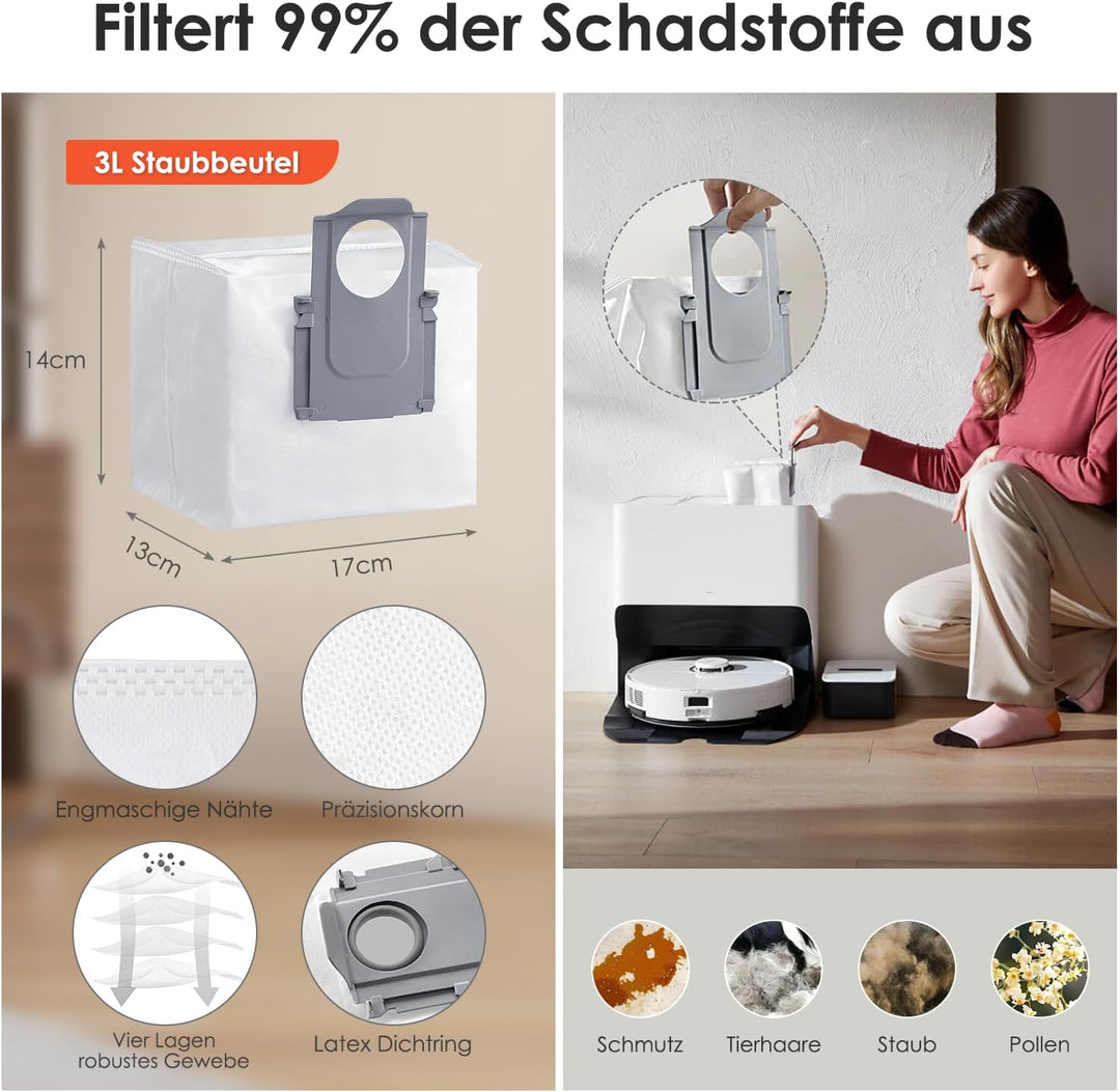 Zubehörset für Roborock S8 Pro Ultra, 6*Staubbeutel 1*Main Rollbürste 4*Seitenbürsten 2*Filter 4*Mop