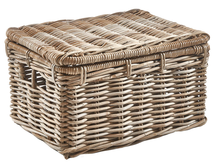 Kobolo Rattantruhe in Kubu Grey, gross 50x40x30 cm, handgefertigte Aufbewahrungsbox mit Deckel im La