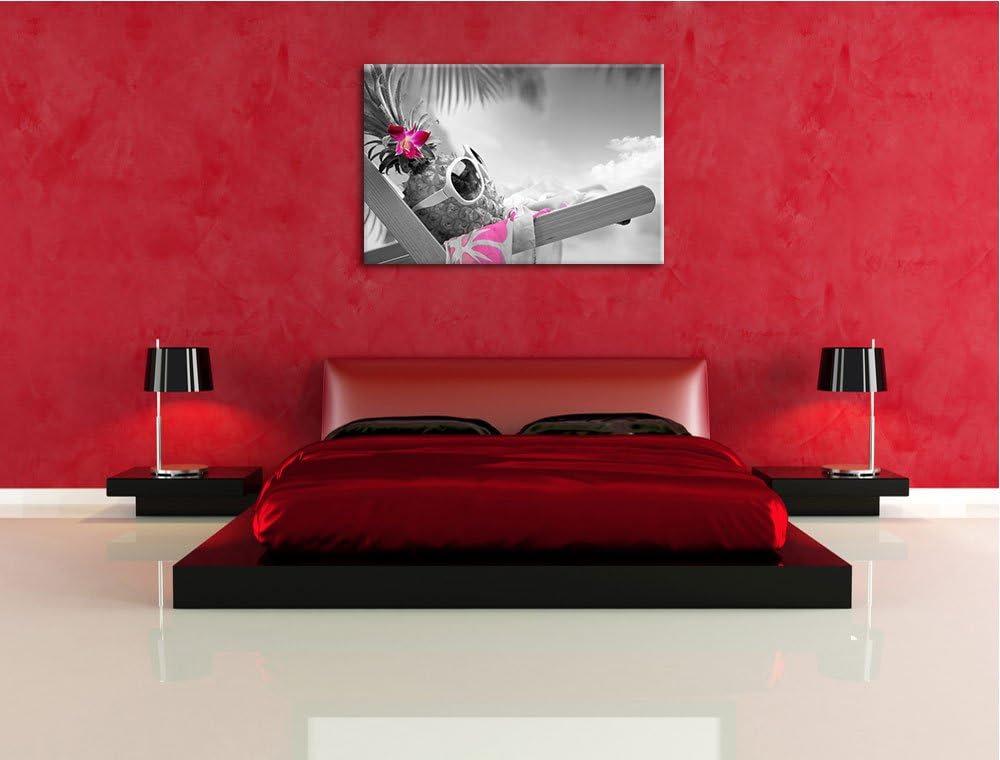 Ananas im Urlaub schwarz/weiss Format: 100x70 auf Leinwand, XXL riesige Bilder fertig gerahmt mit Ke
