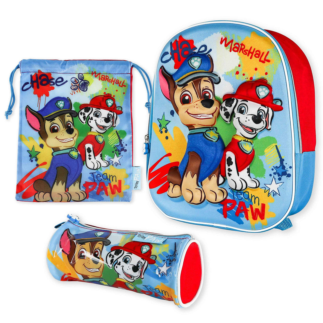 Paw Patrol Kindergartenrucksack Jungen 3D, Turnbeutel und Stiftebox Schulrucksack Jungen und Mädchen