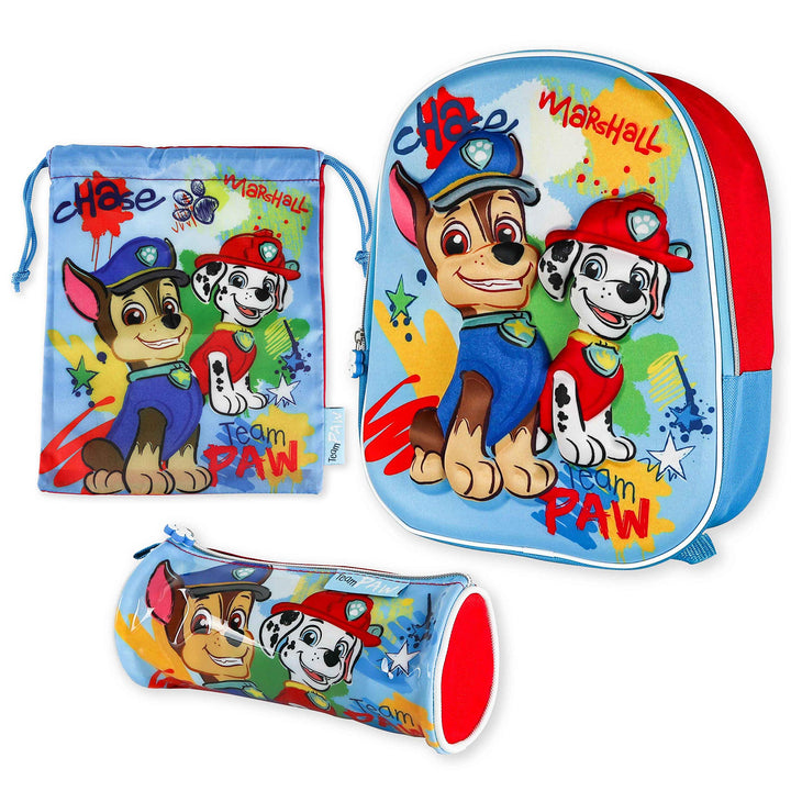 Paw Patrol Kindergartenrucksack Jungen 3D, Turnbeutel und Stiftebox Schulrucksack Jungen und Mädchen