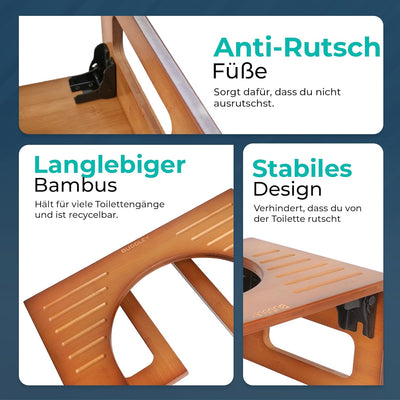 BUDDLEY® Toilettenhocker Bambus klappbar - Klohocker für richtige Haltung - Toilettenhocker Erwachse