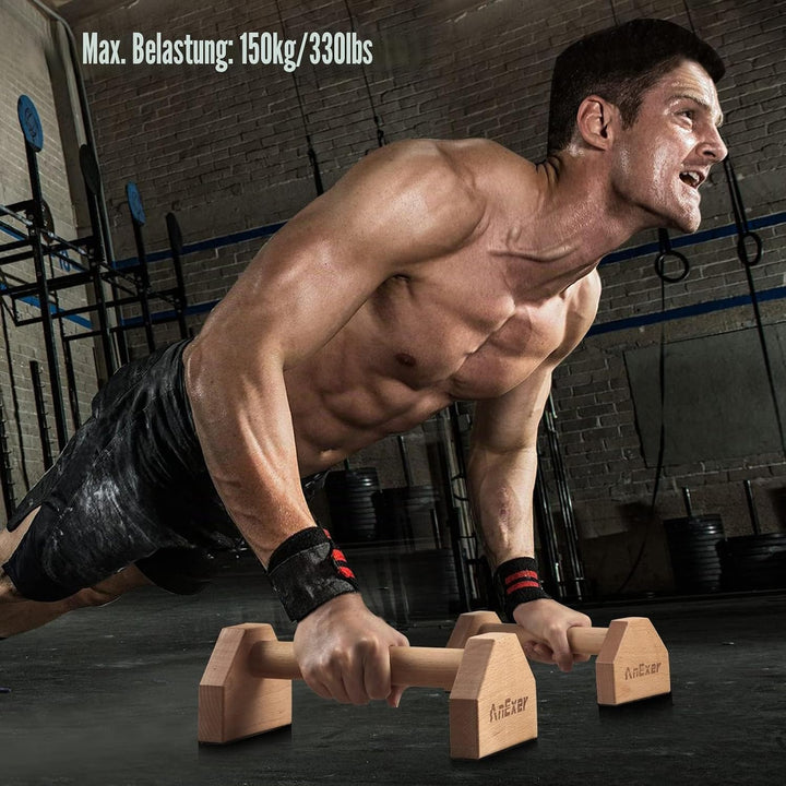 AnExer Wooden Push-Up Handles, Parallettes für Calisthenics, rutschfeste Push-up Bars Joint-Friendly
