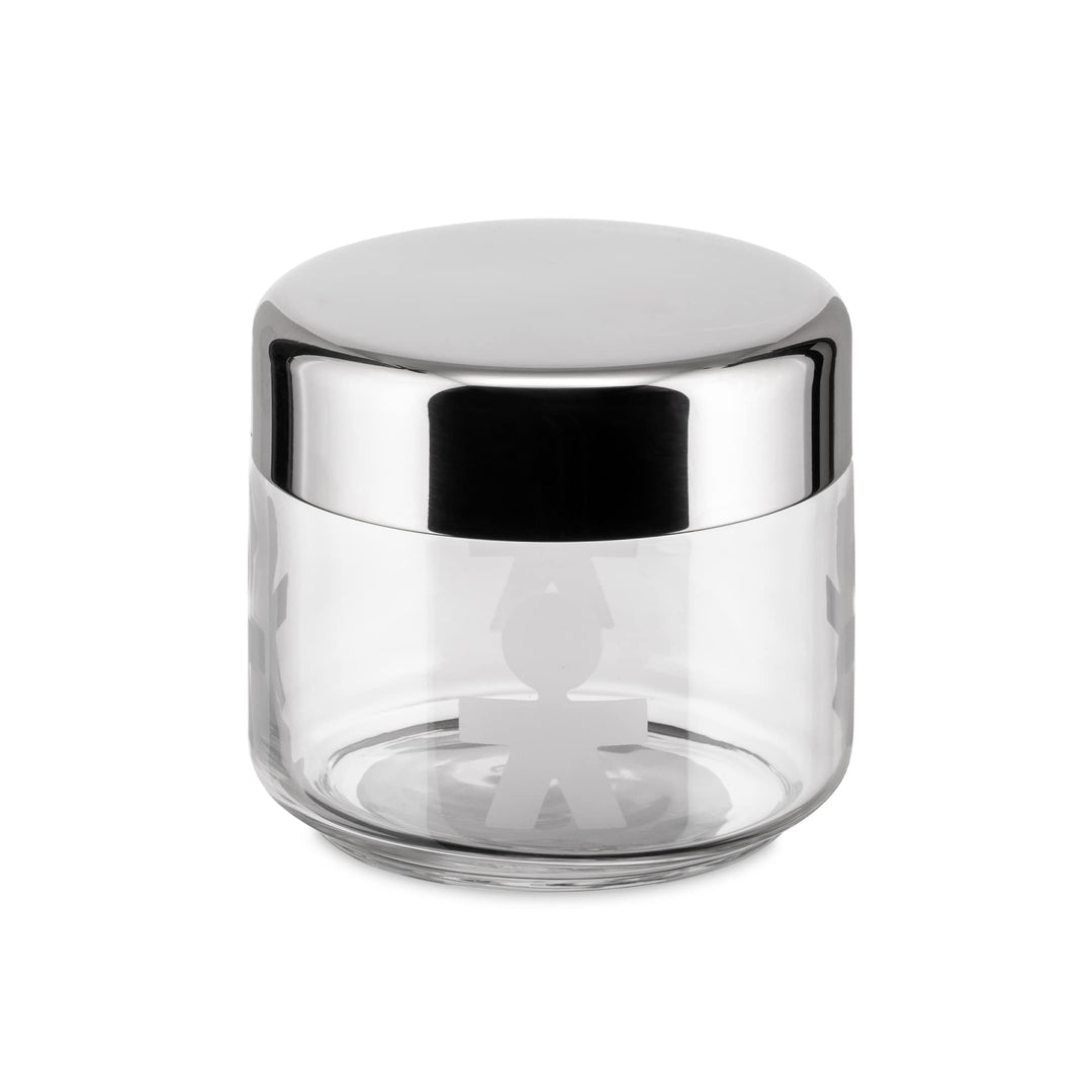 Alessi AKK35 GIROTONDO Küchendose aus Glas mit abgedichtetem Deckel aus Edelstahl, Ã˜ 8,3cm, H 28cm