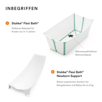 Stokke Flexi Bath Bundle, White Aqua – Faltbare Babywanne + Newborn Support – Robust & einfach zu ve