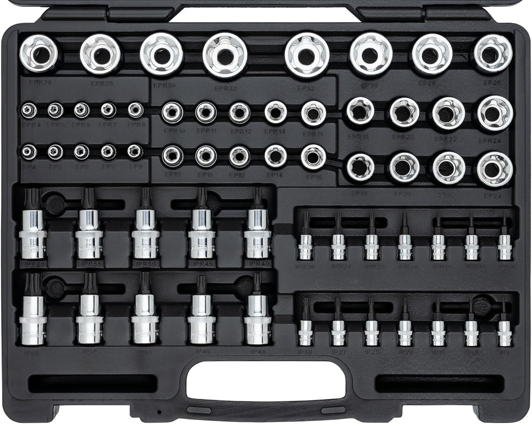 ViGOR T+ Steckschlüsseleinsatz Satz V7920N, 60 Werkzeuge, 1/4", 3/8", 1/2" Vierkant, E+ Profil, T+ P