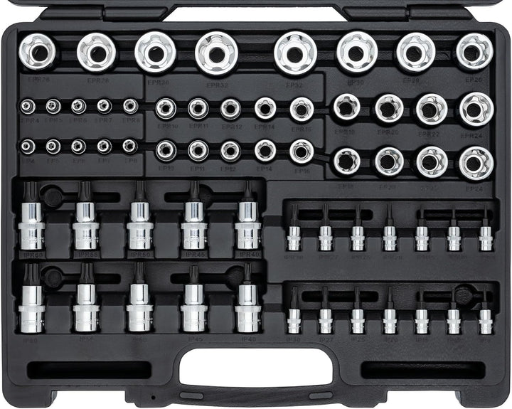 ViGOR T+ Steckschlüsseleinsatz Satz V7920N, 60 Werkzeuge, 1/4", 3/8", 1/2" Vierkant, E+ Profil, T+ P