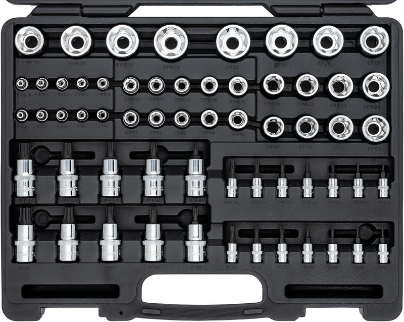 ViGOR T+ Steckschlüsseleinsatz Satz V7920N, 60 Werkzeuge, 1/4", 3/8", 1/2" Vierkant, E+ Profil, T+ P
