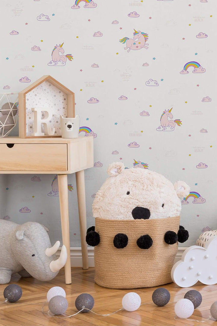 ROLLER A.S.Creation Papiertapete - Einhorn - weiss-rosa - 10 Meter Bunt Lila Weiss Boys & Girls 6, B