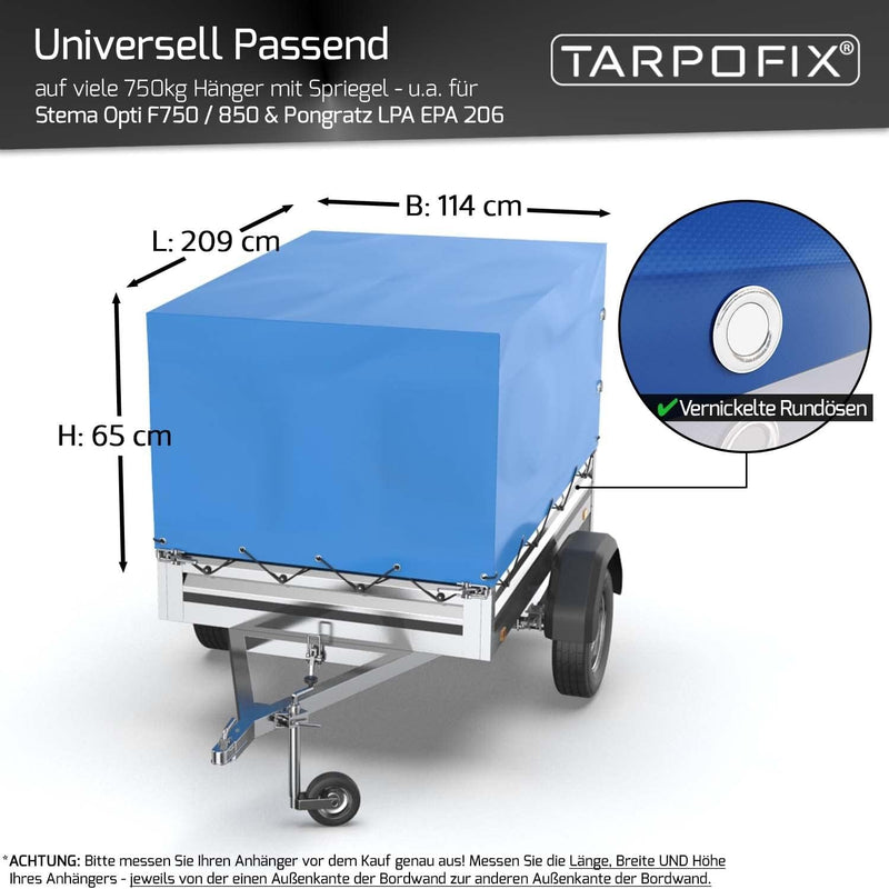 Tarpofix® Anhänger Hochplane 209x114x65 cm inkl. Planenseil - randverstärkte & robuste Stema Anhänge