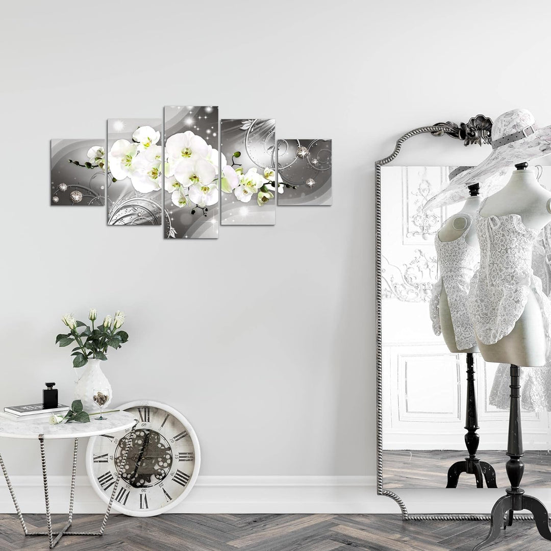 Runa Art Wandbilder Blumen Orchidee 5 Teilig Bild auf Vlies Leinwand Deko Wohnzimmer Abstrakt Grau 0