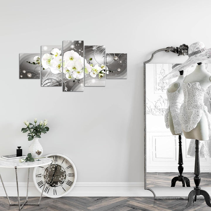 Runa Art Wandbilder Blumen Orchidee 5 Teilig Bild auf Vlies Leinwand Deko Wohnzimmer Abstrakt Grau 0