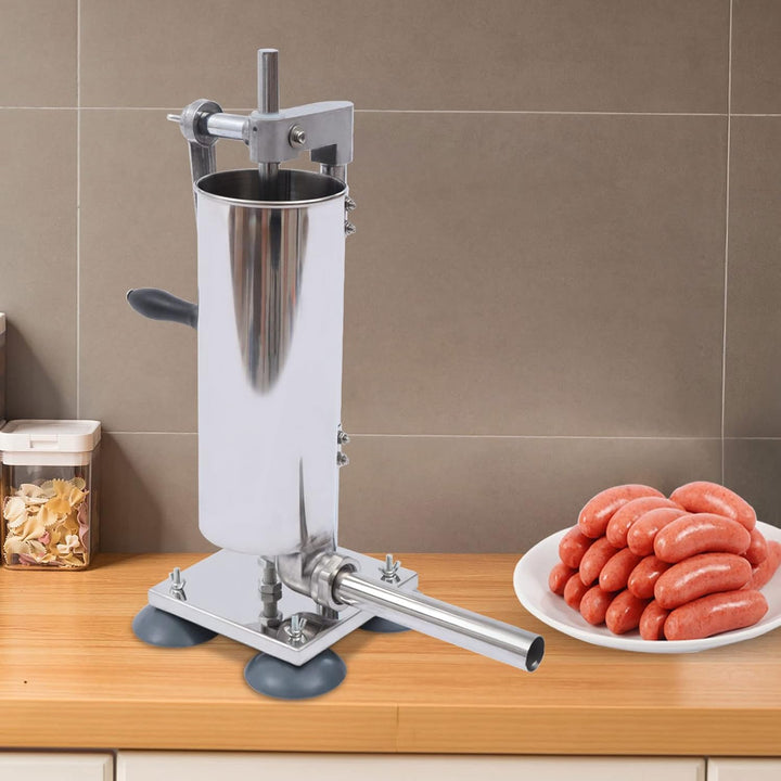 Wurstfüller manuell 3L/6lbs, Wurstfüllmaschine aus Edelstahl mit Handkurbel, 8 Füllrohren und 4 Saug