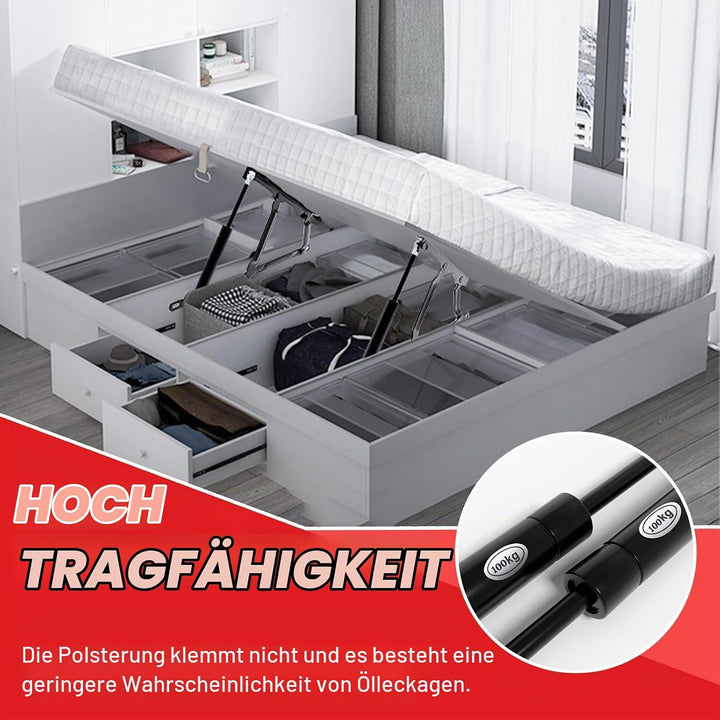 2 Stück Pneumatische Bett Hebemechanismus 100KG Gasdruckfeder für schwere Bettkästen, Scharniere Kla
