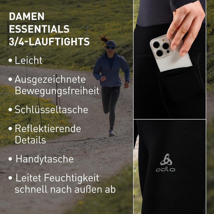 Odlo Damen 3/4 Lauftight Essentials_322991 L Schwarz, L Schwarz