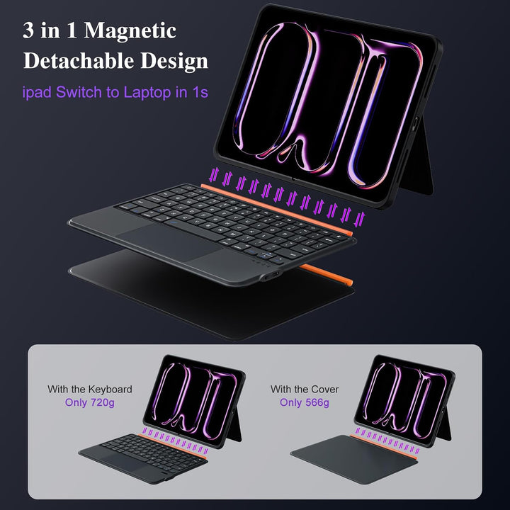 Tastatur Hülle für iPad Pro 13 Zoll (M5 2025/M4 2024), Magnetisch Abnehmbares Beleuchtetes Keyboard,